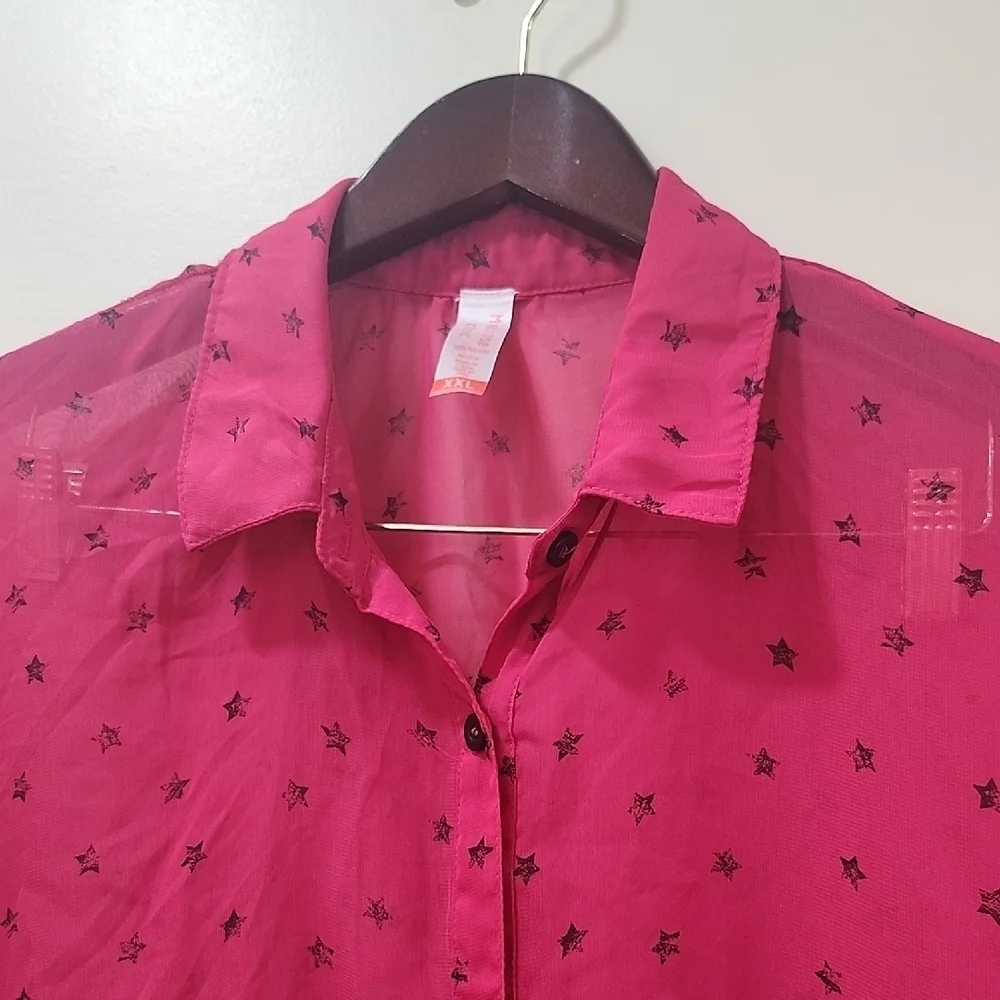 Vibrant Pink Notched Collar Cuffed Sleeve Top - Picture 4 of 9